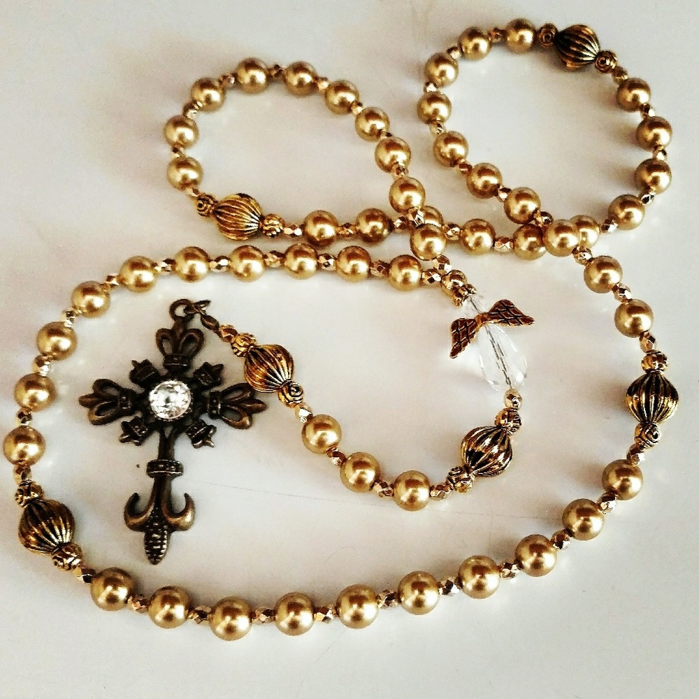 Handmade gold beaded rosary....